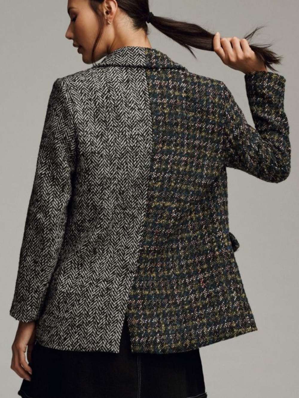 DRIFTWOOD M Relaxed Plaid Mix Blazer Jacket Wool Double-Breasted
